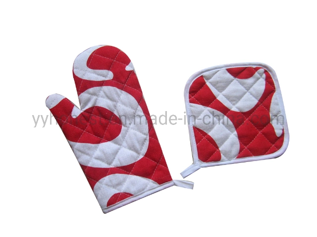 Wholesale Cheap Price Cotton Oven Mitt with Pot Holder Set